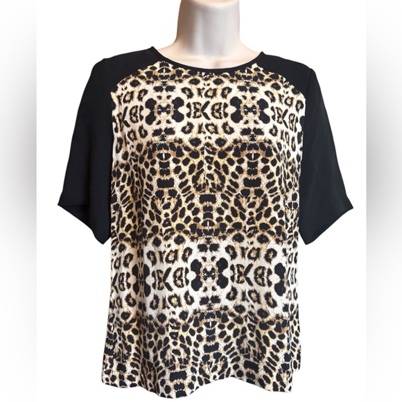 A.L.C. Tops - A.L.C. Lizzy Leopard Silk Blouse Women's Size 2 Black Raglan Short Sleeves